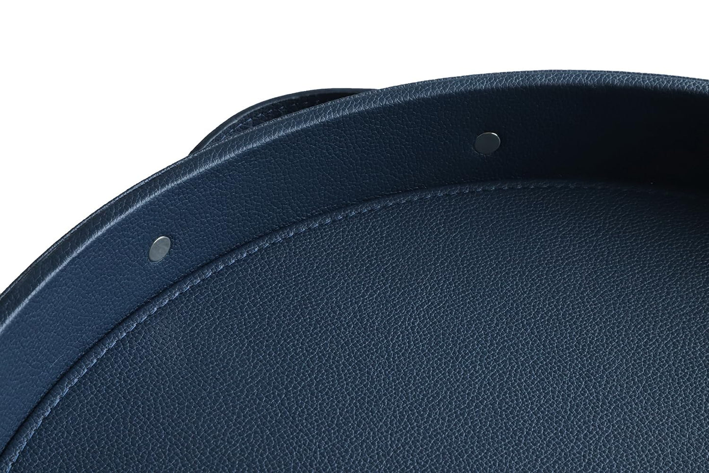 HofferRuffer Top Nocth PU Leather Round Serving Tray, Decorative Serving Tray with Handles, Coffee Tray, Ottoman Tray for Home Or Office, Diameter 14.6-inch (Dark Blue)