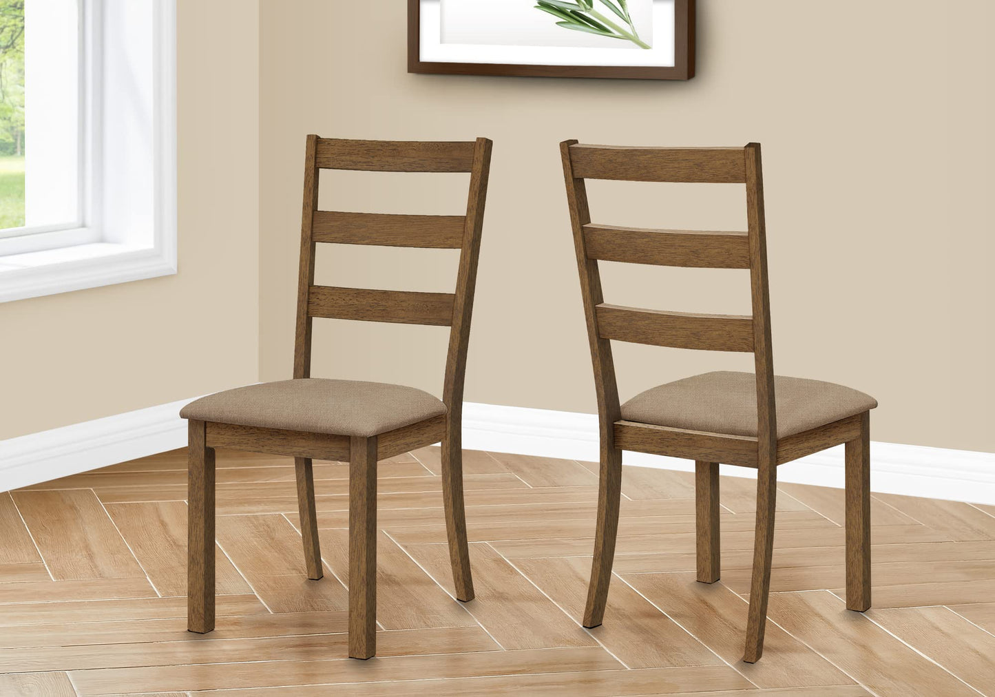 Monarch Specialties I 1313 Dining Chair, Set of 2, Side, Upholstered, Kitchen, Dining Room, Fabric, Wood Legs, Brown, Beige, Transitional