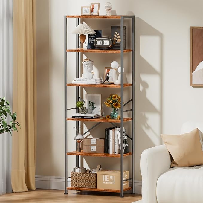 Furologee 6 Tier Book Shelf Set of 2, Tall Wide Bookshelf, Industrial Open