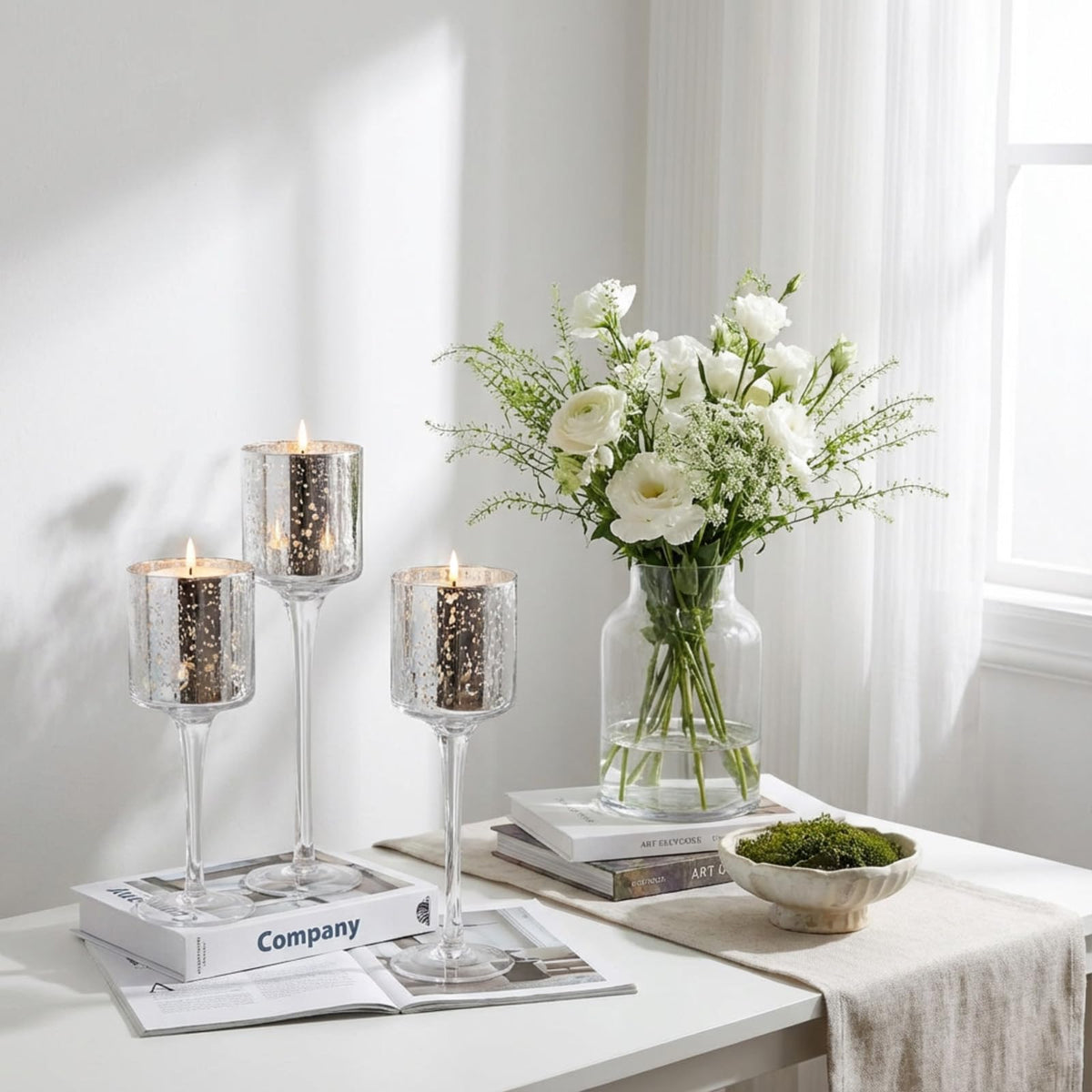 Maxcheck 6 Pcs Glass Candle Holder Tea Light Floating Candle Holders 7.87" 9" 10.2" Tall for Table Centerpiece Home Wedding Party Table Decor (Glitter)