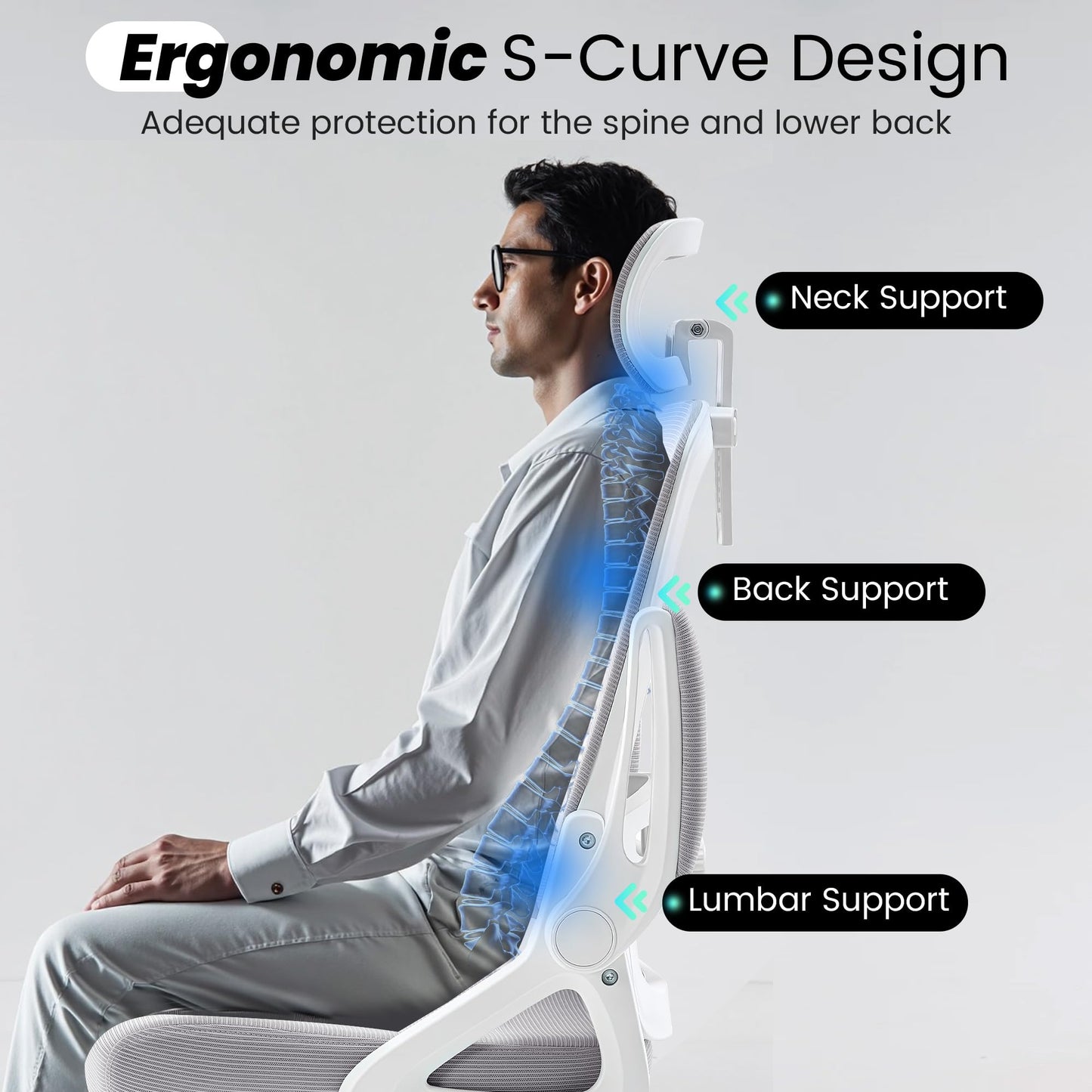 Fizzin Ergonomic Office Chair, 400 LBS Desk Chair with Adjustable Lumbar Support, High Back Breathable Mesh Computer Chair Rolling Work Swivel Task Chairs, Comfy Home Office Desk Chair (Gray)