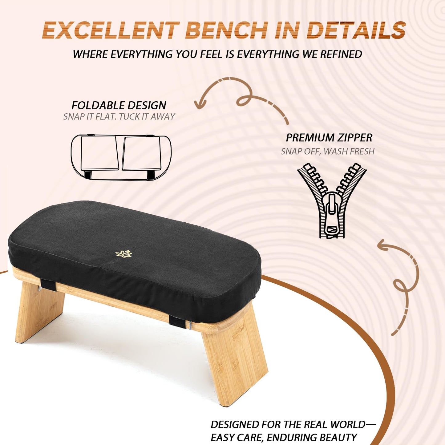 Estleys Meditation Bench, Bamboo Meditation Stool, Folding Kneeling Meditation Bench, Seiza Prayer Bench, Prayer Bench with Meditation Cushion, Kneeling Stool(Black-Bag)