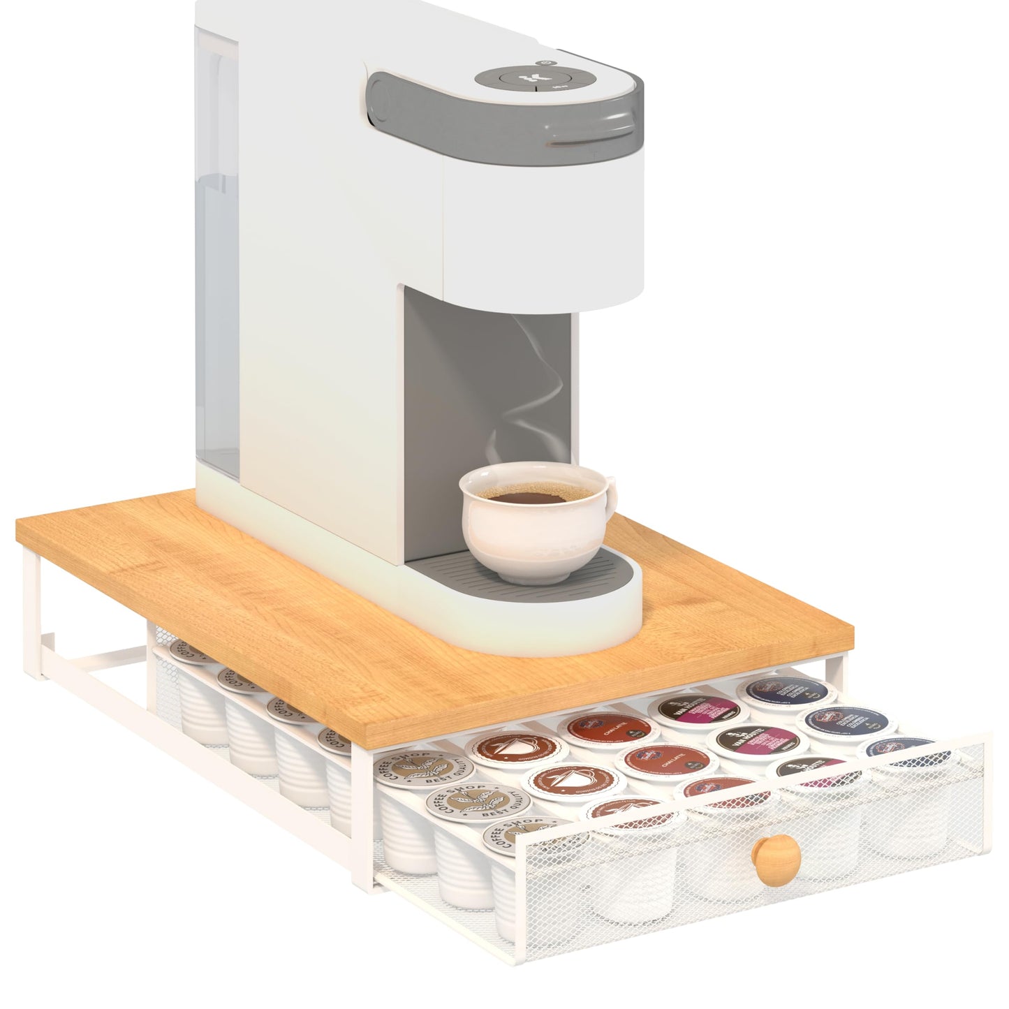 Sedegn Coffee Pod Holder Counter Coffee Vertuo Capsules Storage Organizer with Sliding Drawer Compatible For K-Cup Pods Nespresso Pods No Assembly Needed Oak Color