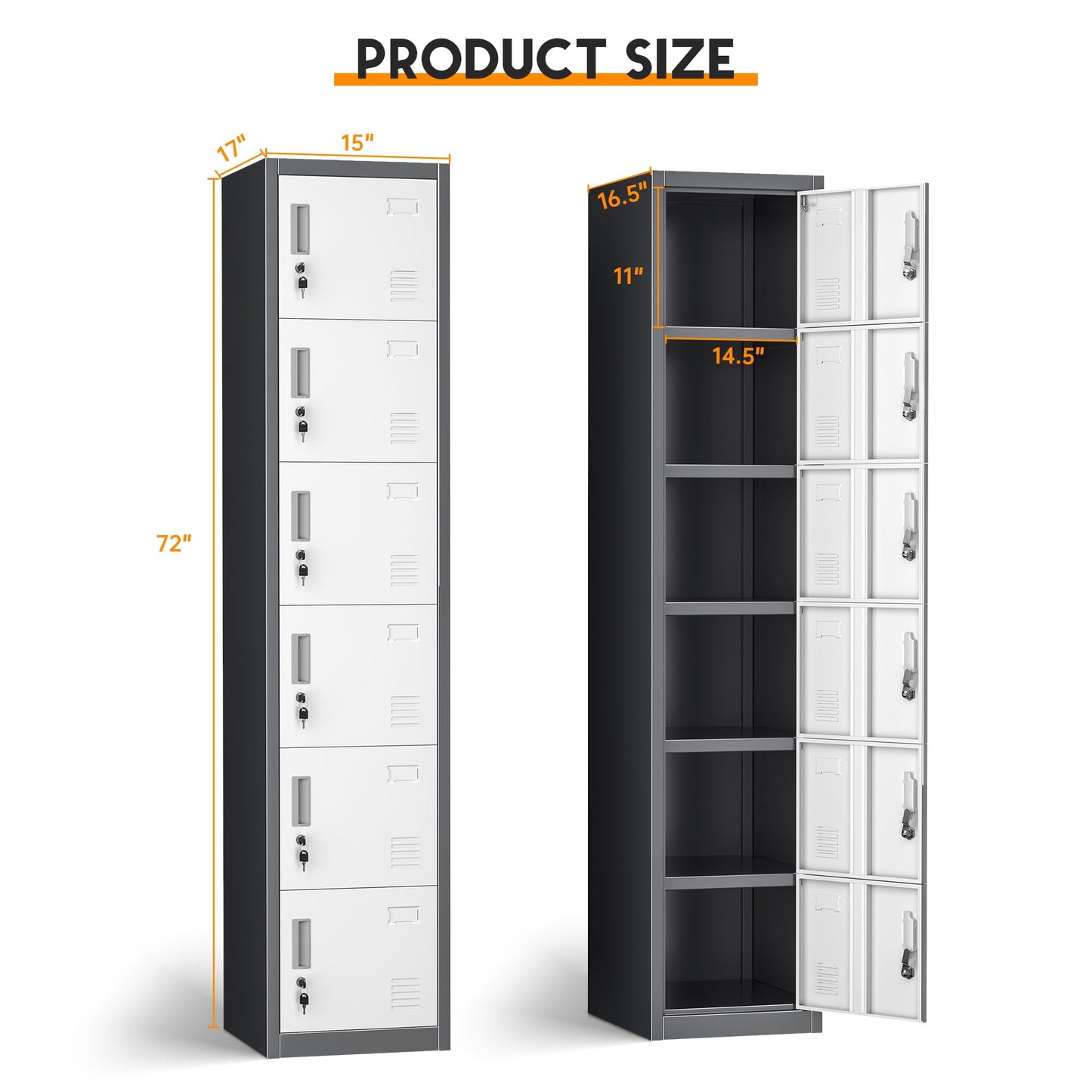 INTERGREAT Metal Locker for Employees with Lock, Steel Office Storage Locker with 6Doors, Gym Lockers Metal Cabinet for Home Office,School(Black Grey)