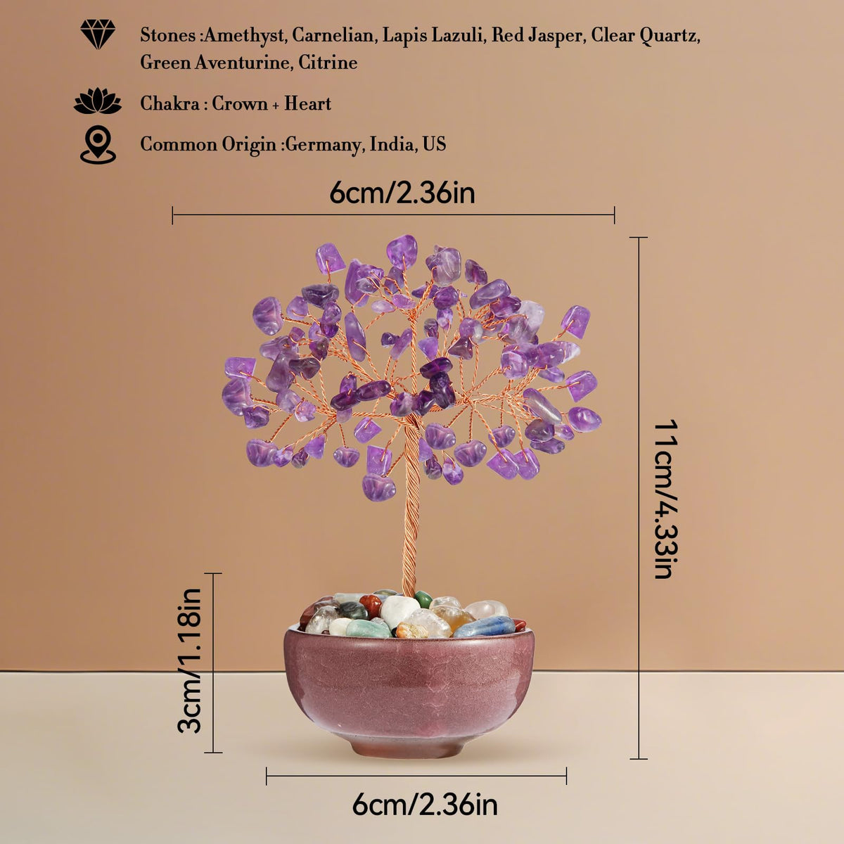 Amethyst Crystal Tree with Ceramic Base,Natural Gemstone Feng Shui Money Tree for Wealth,Good Luck & Positive Energy,Handmade 5 Inch Healing Abundance Bonsai for Home Office Decor