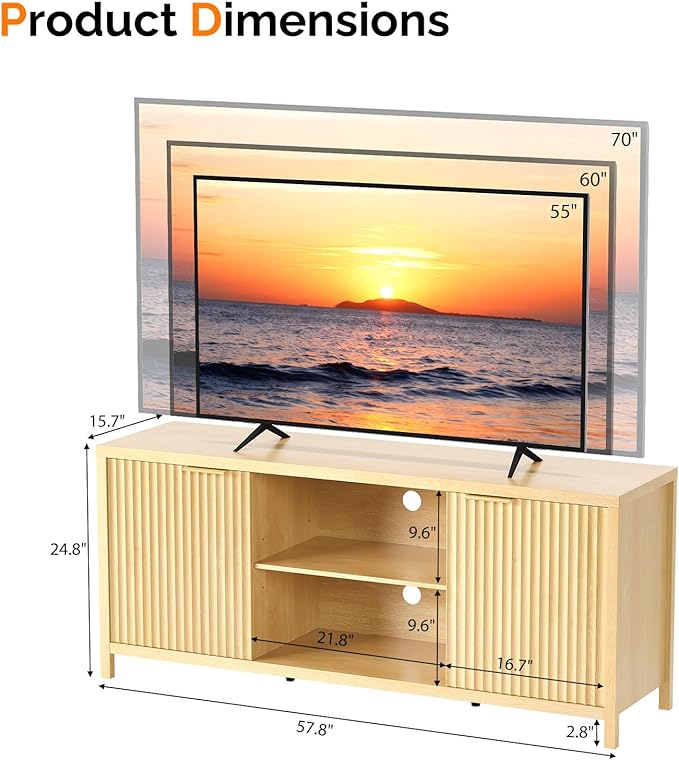 VINGLI 57.8" TV Stand for 70 Inch TV, Mid Century Modern Media Console