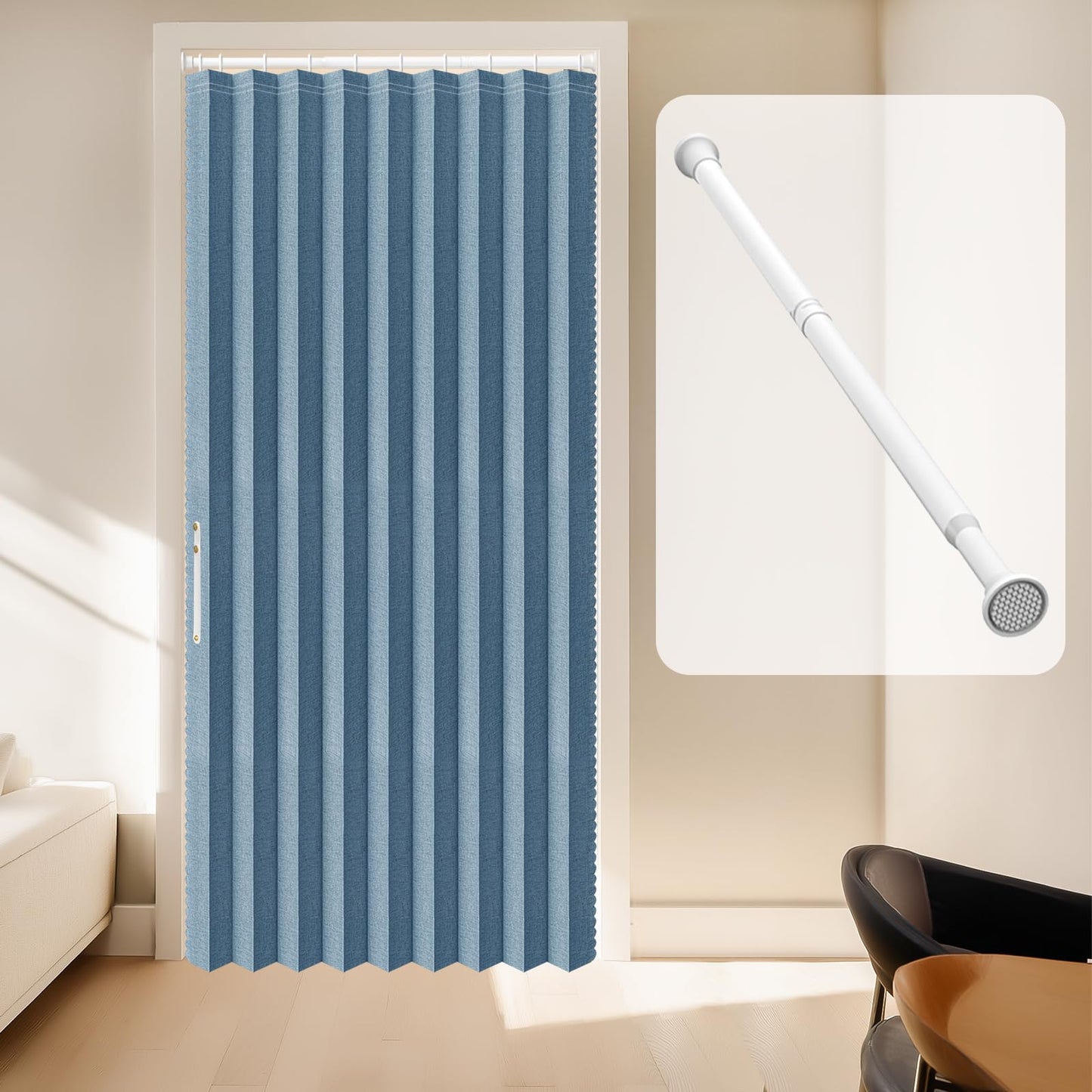 AJAZZ Blackout Closet Door Curtain with Curtain Rods Included Privacy Sound Proof Curtains Suitable for Bedroom Living Room Doorway Curtain Sets (1 Pack, 42 W x 78 L, Blue)
