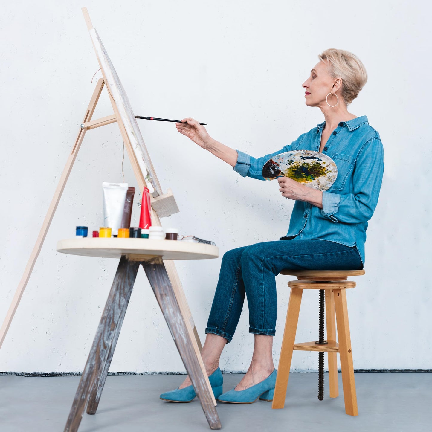 VISWIN Adjustable Drafting Stool, Beech Wood, Artist Stool Chair, Supports Up to 176 Lbs, for Artists, Studio, Home Use, Office, Kitchen