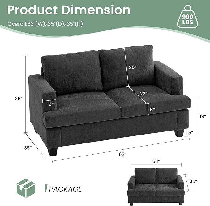 YOUDENOVA Sofa Couch, 3 Piece Set Comfy Sofa, 2 Loveseat & 3 Seater Sofa