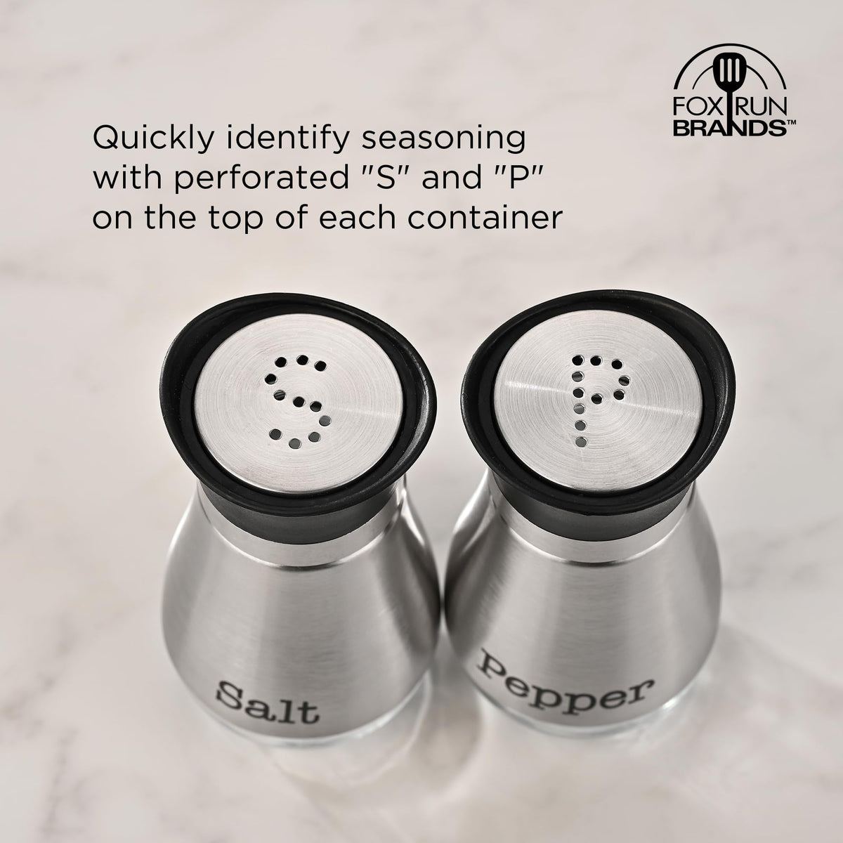 Fox Run Modern Salt and Pepper Shakers, Set of 2 Kitchen Shakers with 4 Ounce Capacity