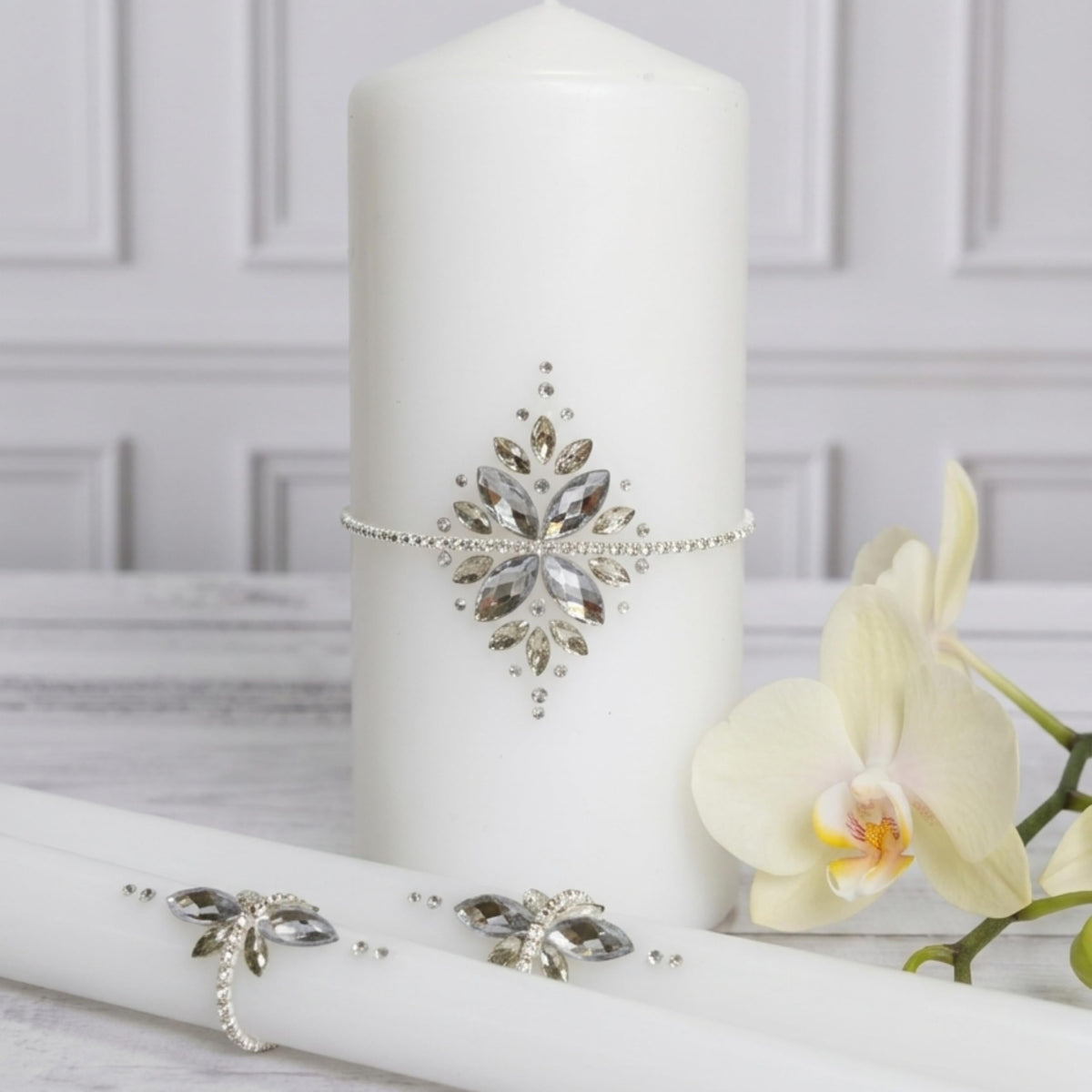 Magik Life Unity Candle Set - Wedding Ceremony & Reception – 6” Pillar & Two 10” Taper Candles – Long Burning Unity Candles for Marriage Ritual – Handmade in USA –White|Cristal|Classic