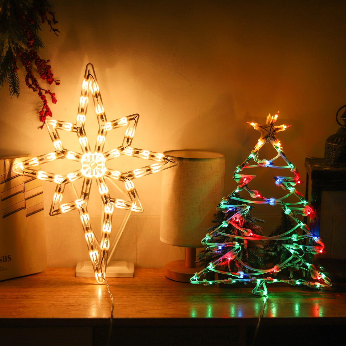 Xmasnova 2 Pack Christmas Window Lights, Double Side Christmas Sign Lamp Decoration For Holiday Indoor Wall Door Glass Decorations, Polaris