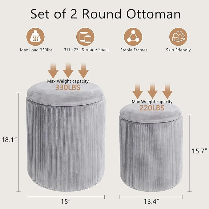 CAROLMADE Set of 2 Round Ottoman
