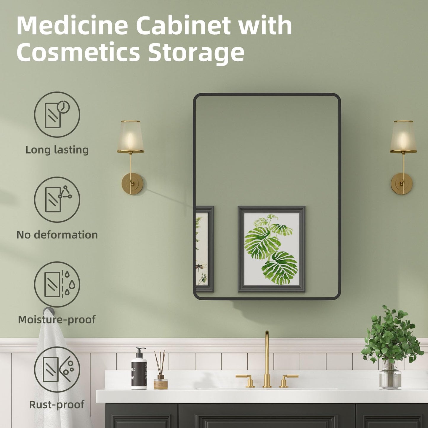 YTSMIR 20×28 Black Medicine Cabinet with Mirror, Bathroom Medicine Cabinet with Mirror for Vanity Wall Mounted & Recessed with Cosmetics Storage Rack, 2 Stable and Removable Shelves, Easy Installation
