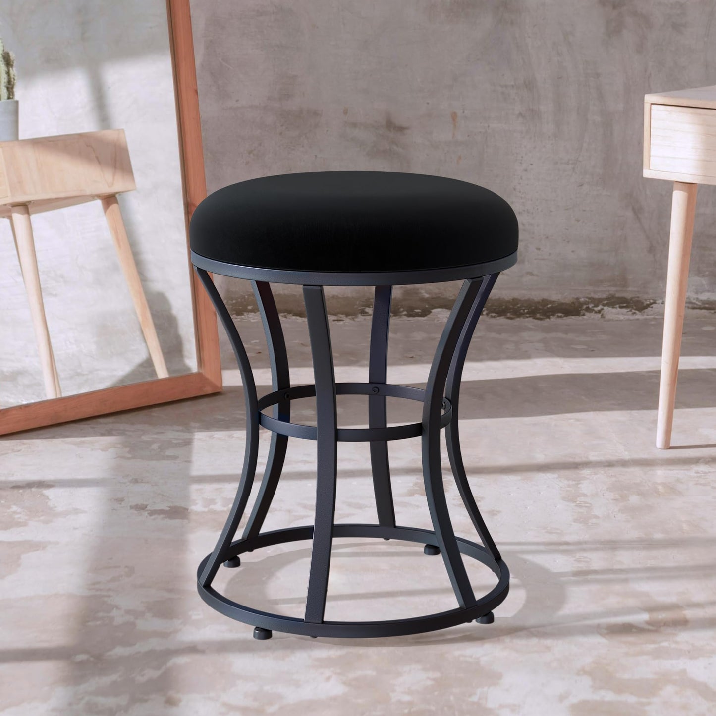 Ellensamqi Small Vanity Stool Chair, Makeup Stools for Vanity Desk, Bathroom Vanity Chair, Metallic Foot Stool for Living Room, Ottoman Foot Rest for Couch, Black Velvet, Modern Style