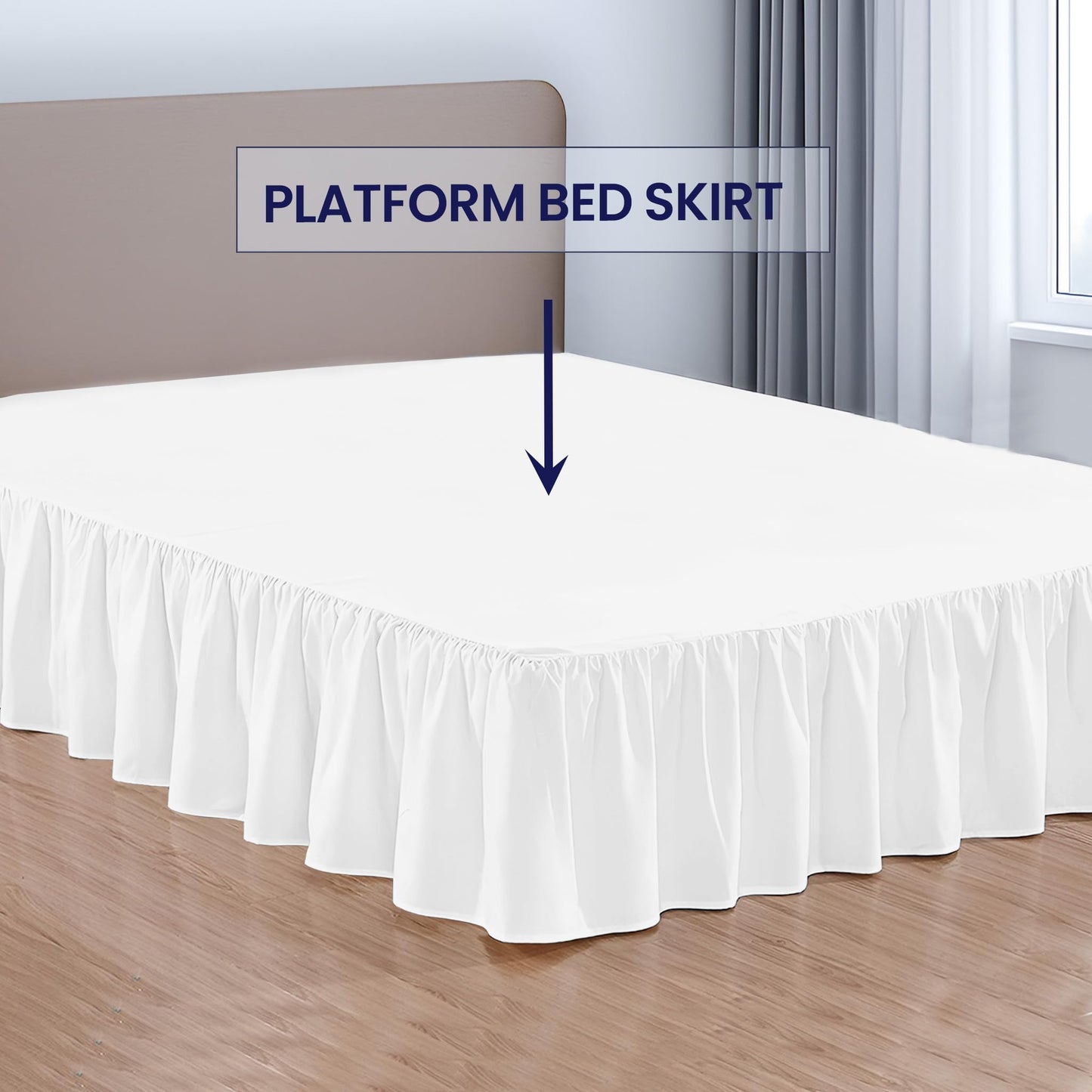 SGI Bedding 16 Inch Drop Ruffled Bed Skirt Cal King Size - Classic Gathered Styling, Platform Style Dust Ruffle with Secure Fit, Split Corners, Wrinkle-Resistant Microfiber - White