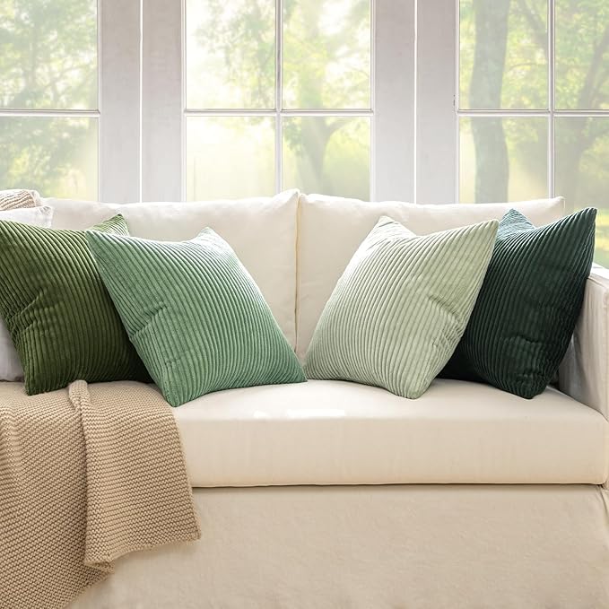 MIULEE Boho Farmhouse Sage Green Throw Pillow Covers 24x24 Inch Set of 4