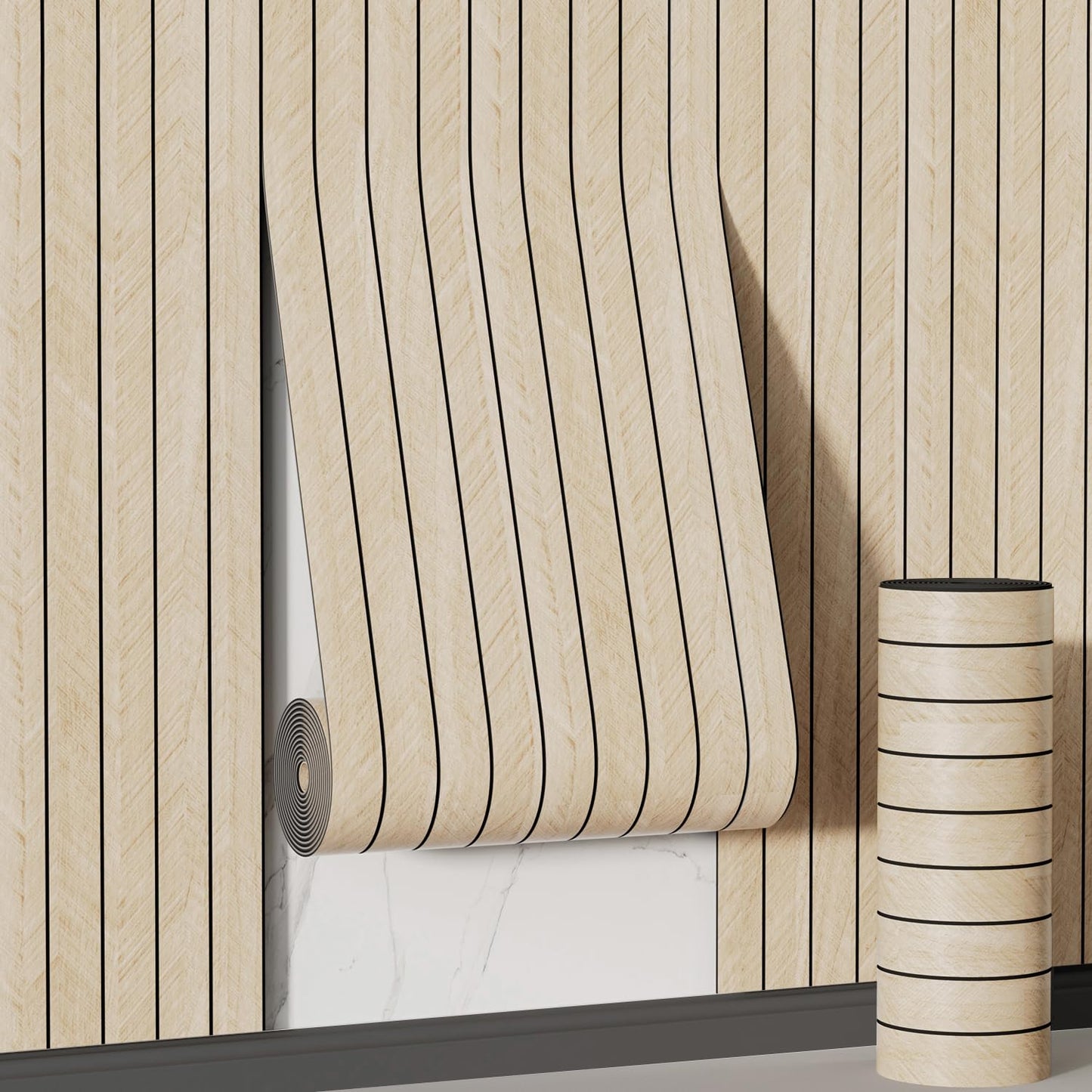 Arthome Peel and Stick Slat Wall Panels 15.7 "x120,Self-Adhesive PVC Wood Grain Wallpaper Panel,3D Thick Faux Soundproof Backsplash Accent Wall Tile for Walls & Furniture (Beige- Coverage 13 Sq.ft)