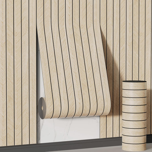 Arthome Peel and Stick Slat Wall Panels 15.7 "x120,Self-Adhesive PVC Wood Grain Wallpaper Panel,3D Thick Faux Soundproof Backsplash Accent Wall Tile for Walls & Furniture (Beige- Coverage 13 Sq.ft)