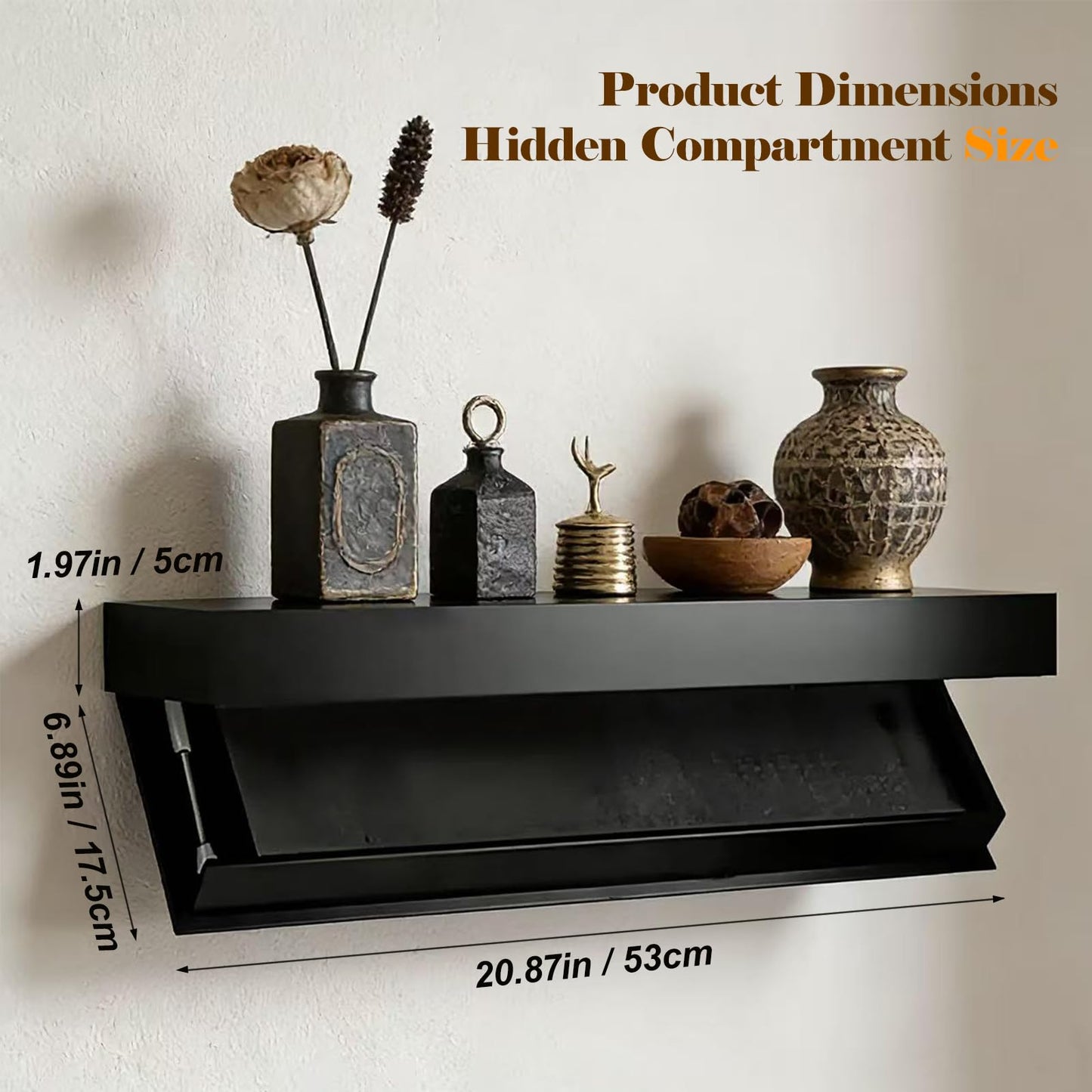 nawakol Floating Hidden Shelves for Wall with Concealed Storage Drawer, Hidden Shelf Night Stand with Secret Compartment, for Home Office Living Room, Black