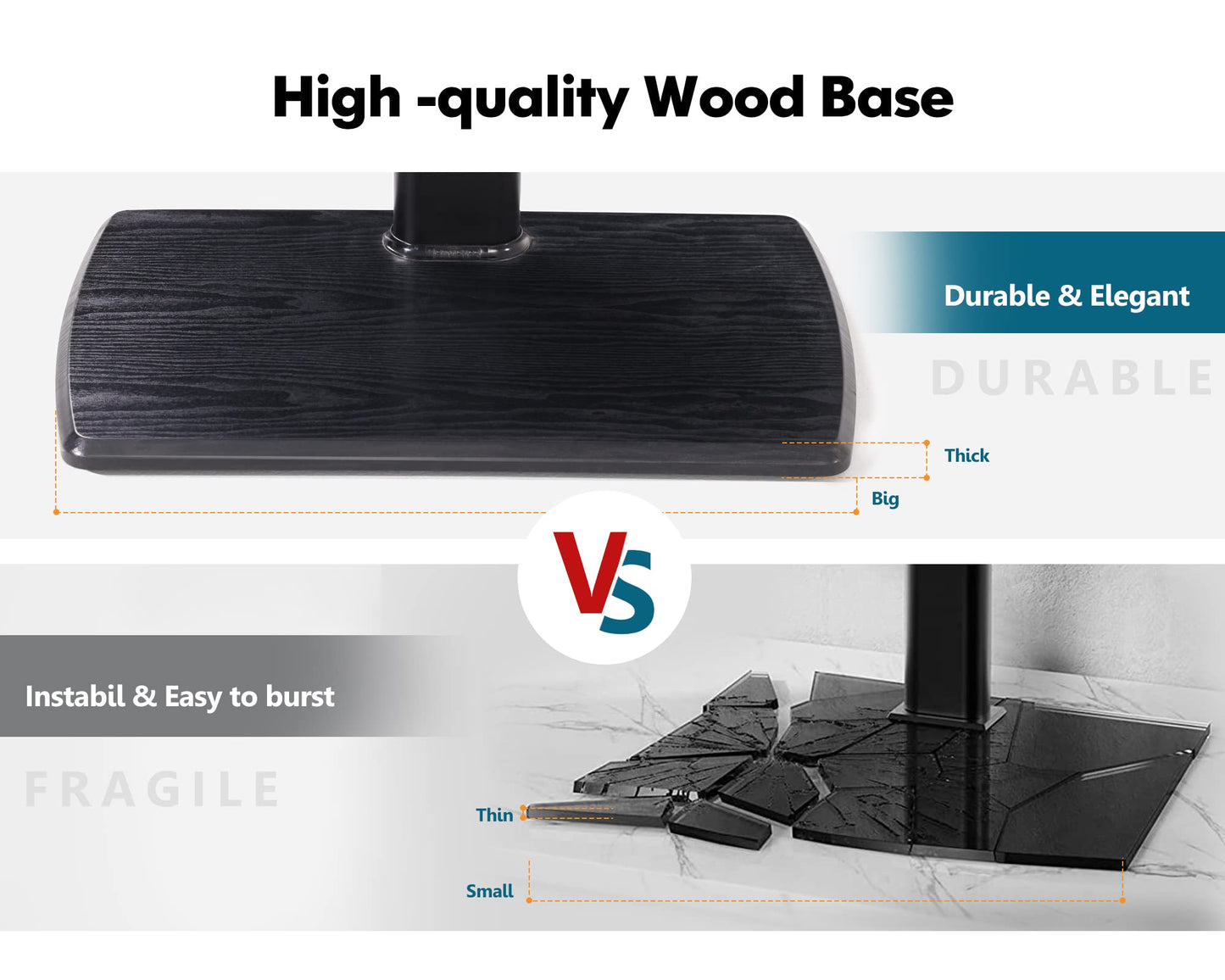 FITUEYES TV Floor Stand for Living Room Bedroom, Tall TV Stands with Sturdy Wood Base for 32 39 40 43 49 50 55 60 65 75 Inch TVs, Corner Stand with Height Adjustable Shelves, Swivel Black