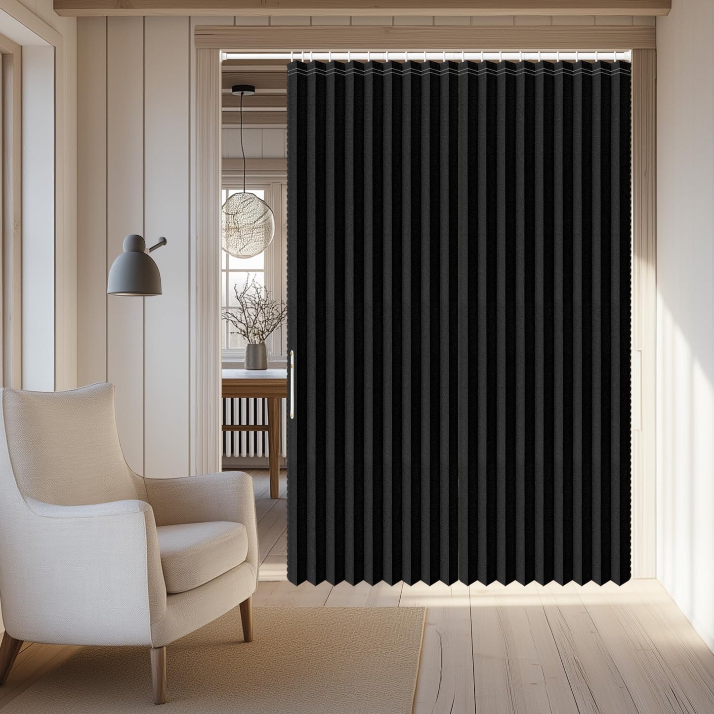 AJAZZ Blackout Sliding Door Curtains with Curtain Rods Included, Magnetic Door Curtain for Bedroom Living Room Doorway Curtain Sets (1 Pack, 72 W x 78 L, Black)