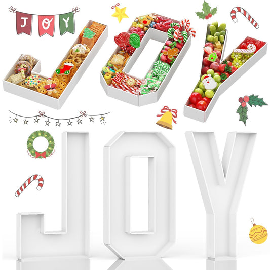 Joy Letters for Christmas Party Decorations, 13.7 Inch Charcuterie Cardboard Letters Fillable Paper Mache Letter Trays for Cookies Candy Cake Food Display Letter Box for Xmas New Year Holiday Party