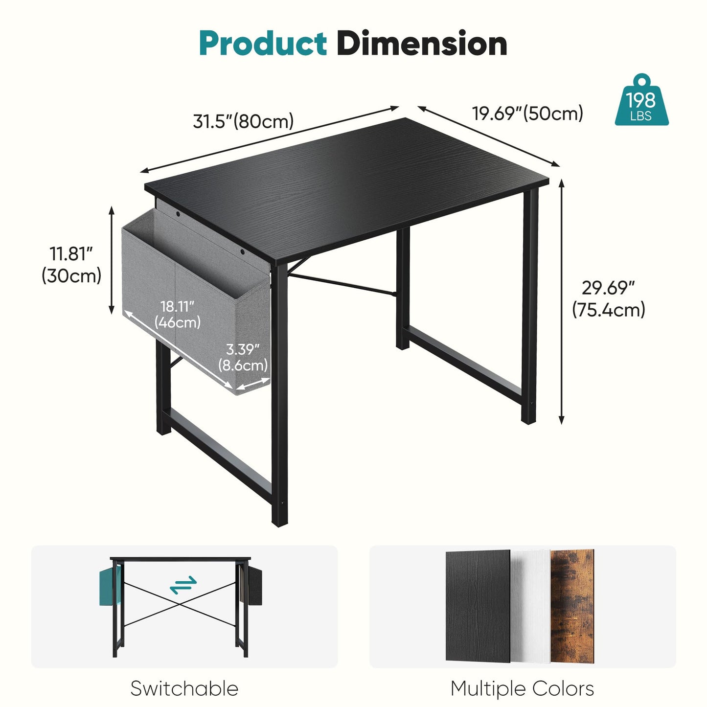 OLIXIS Computer Desk 31 Inch Home Office Desks for Small Spaces, Gaming Writing Study Work Table with Storage Bag, Compact Desk for Home Office, Bedroom and Gaming Use, Black