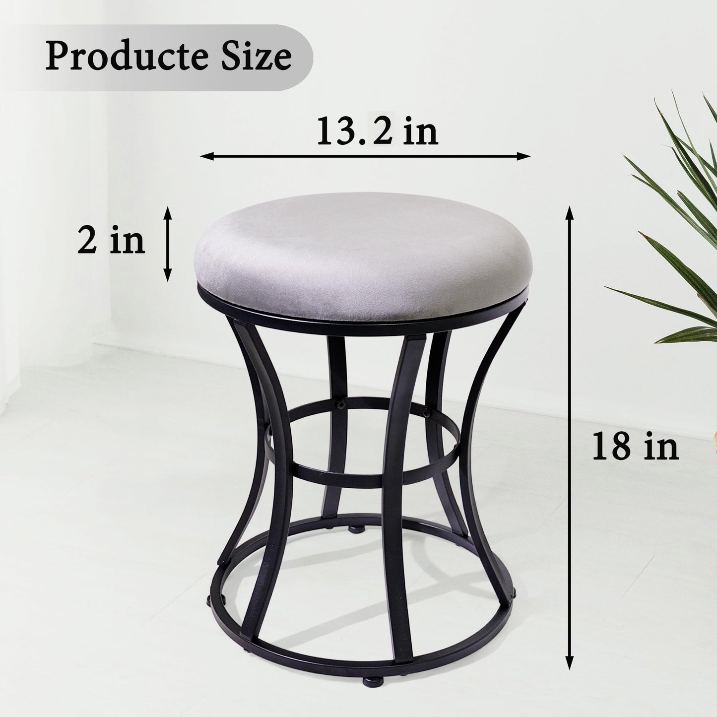 Ellensamqi Vanity Stool Chair, Grey Stools for Makeup Room, Round Ottoman Foot Stool, Velvet Footrest Vanity Chair for Bathroom, Bedroom, Living Room Furniture, Entryway, Offices