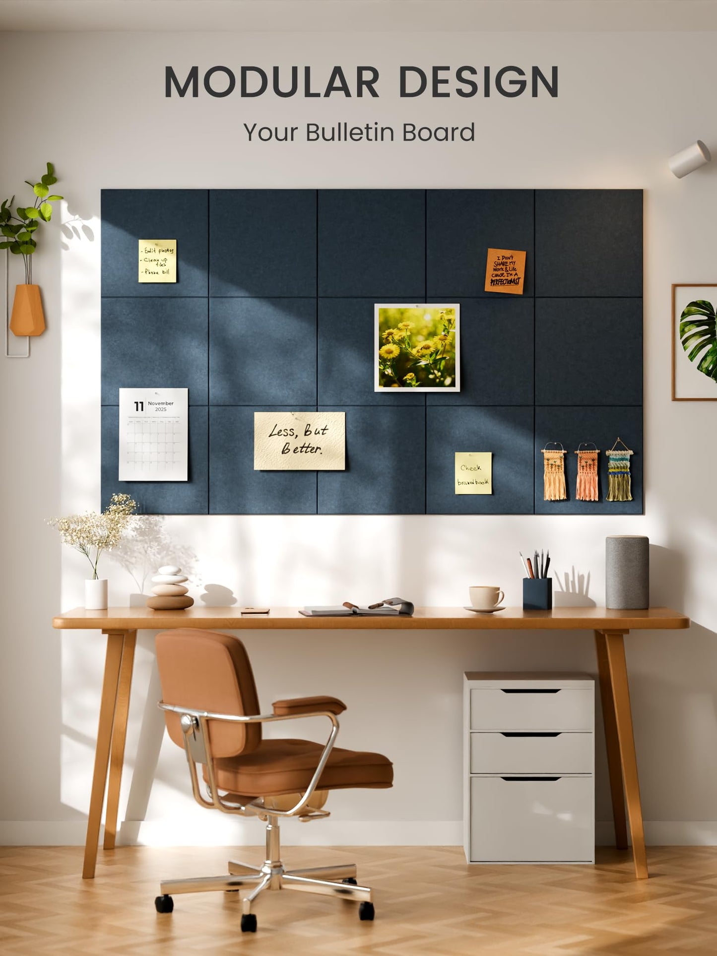 Bumusty Large Cork Board 48" x 36" Alternative - 12 Pack Felt Wall Tiles with 70 Safe Removable Adhesive Tabs, 30 Pushpins, Cork Boards for Walls Pin Board Bulletin Board Office Decor (Navy Blue)