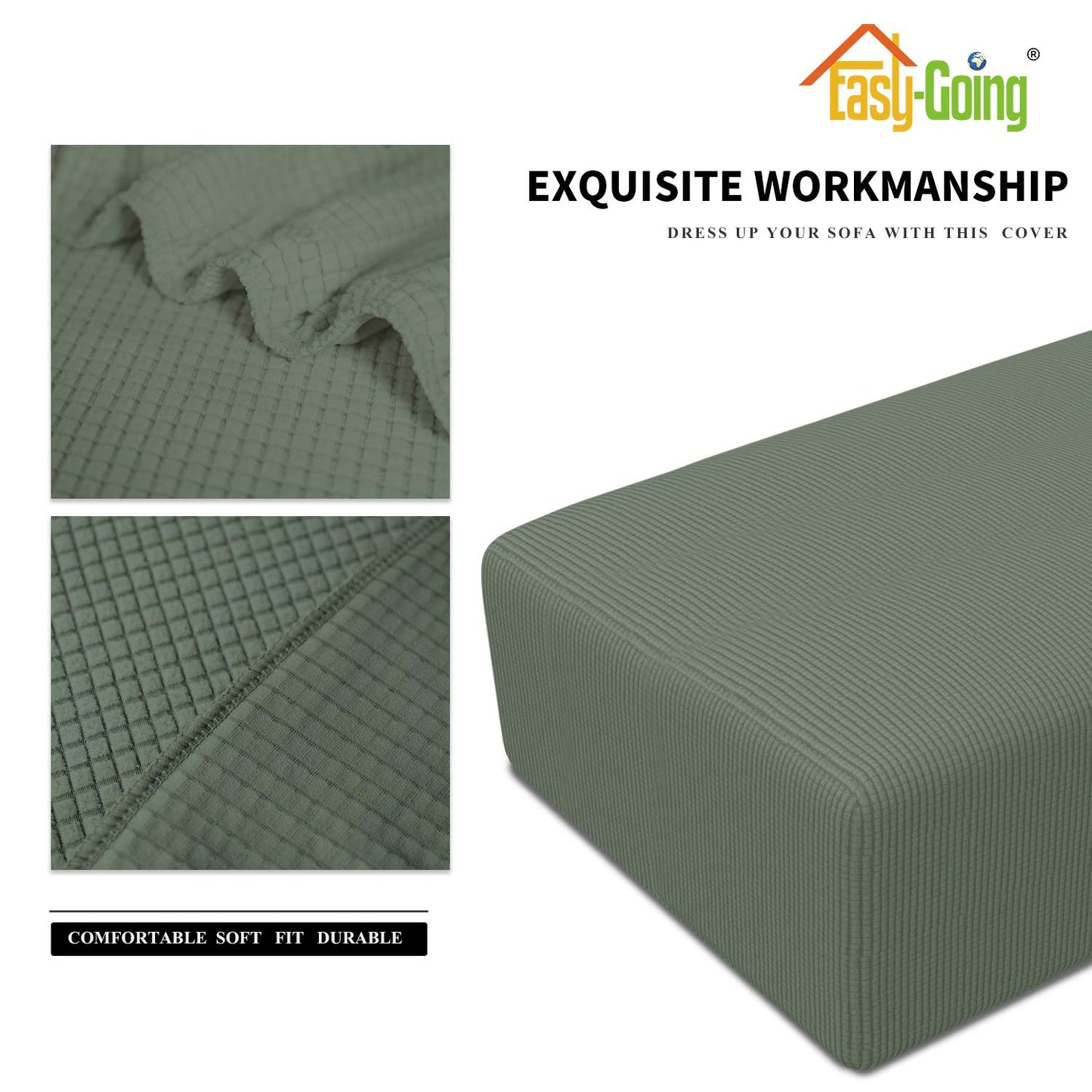Easy-Going Stretch Ottoman Cover Folding Storage Stool Furniture Protector Soft Rectangle slipcover with Bottom (XX-Large,Greyish Green)