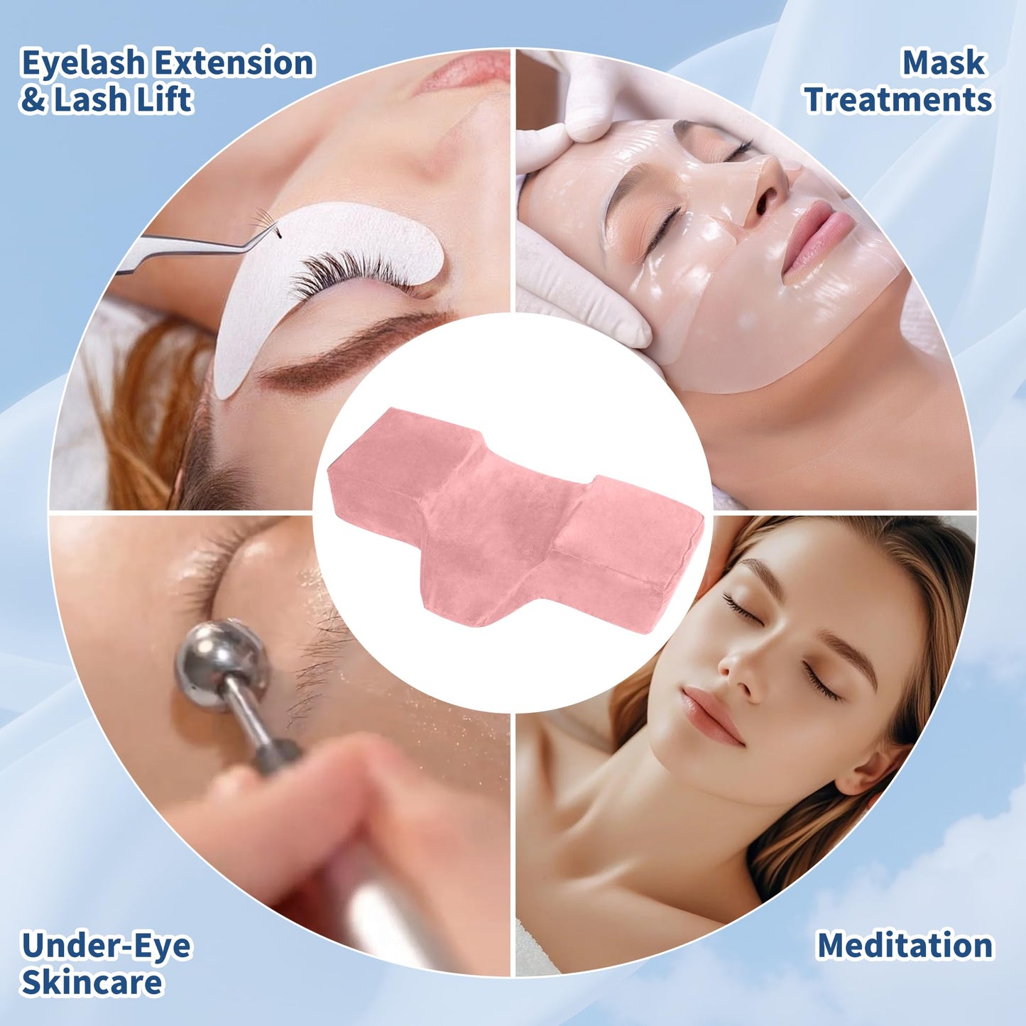 SCFOAMZAI Lash Pillow for Eyelash Extensions - Ergonomic Memory Foam Bed Pillow with Neck & Back Support, Removable Velvet Cover & Side Tool Pockets, Fits Lash Beds for Tech (Pink)