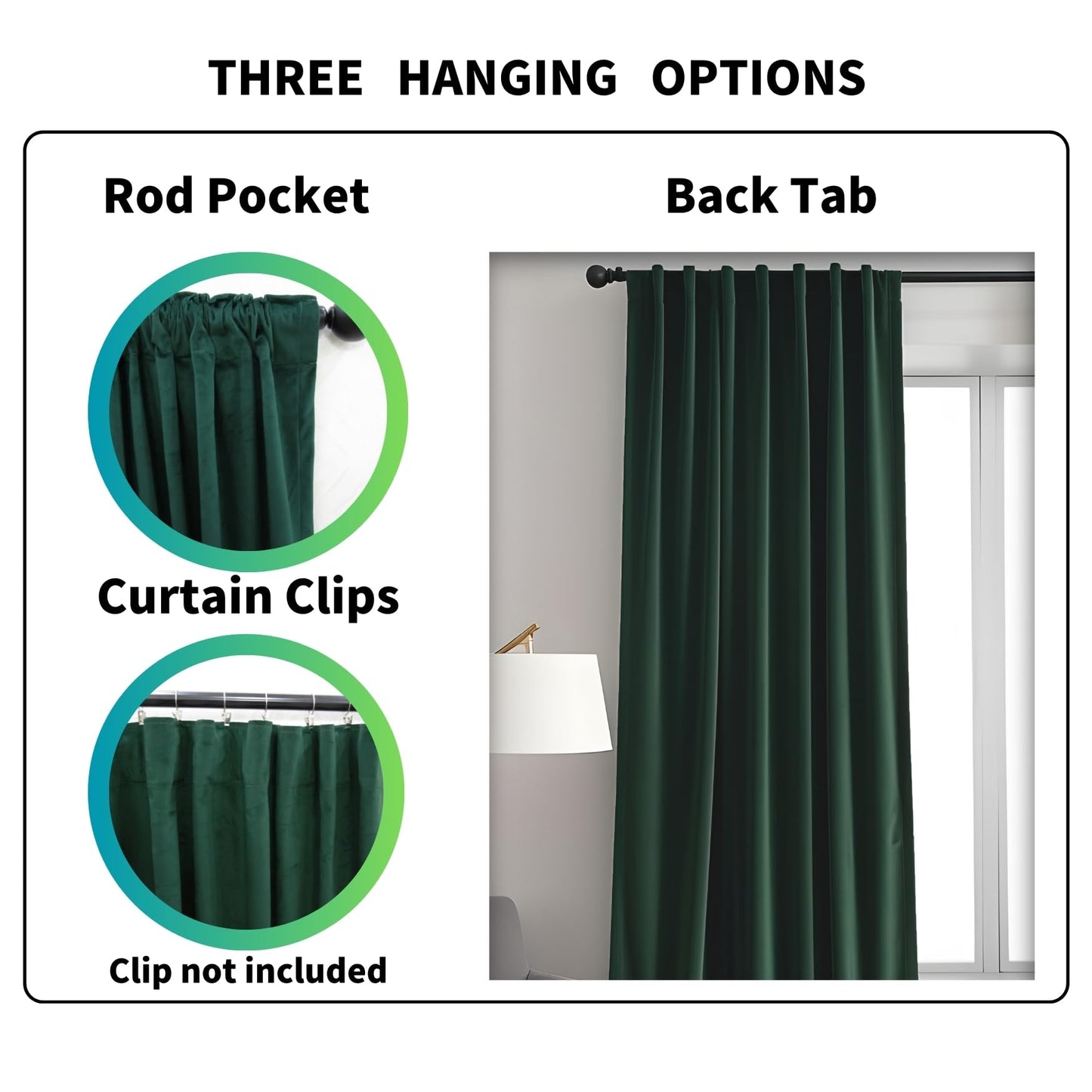 Aljctns Dark Green Velvet Curtains 90 inches Long Luxury 85% Blackout Curtains for Bedroom Living Room,Thermal Insulated Super Soft Window Drapes Rod Pocket & Back Tab, 52" W x 90" L, 2 Panels