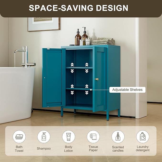 Bevivog Bathroom Floor Storage Cabinet, Metal Storage Sideboard