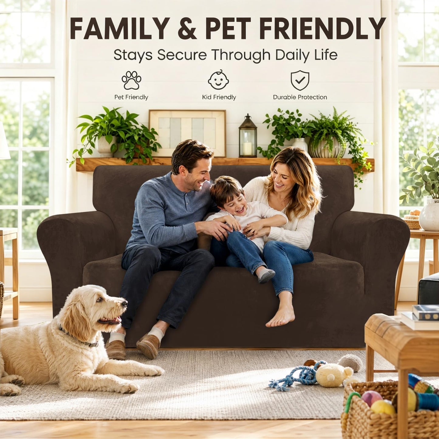 YEMYHOM Real Velvet Couch Covers for 2 Cushion Couch High Stretch 1 Piece Loveseat Slipcover for Pets Dogs Anti Slip Love Seat Sofa Slipcover Furniture Protector (55"-69", Dark Coffee)