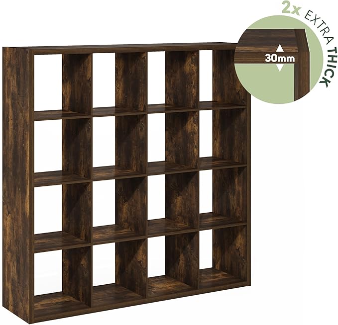 Furinno Cubicle Book Shelf, 16-Cube Bookshelf, Extra Thick Frame Reversible