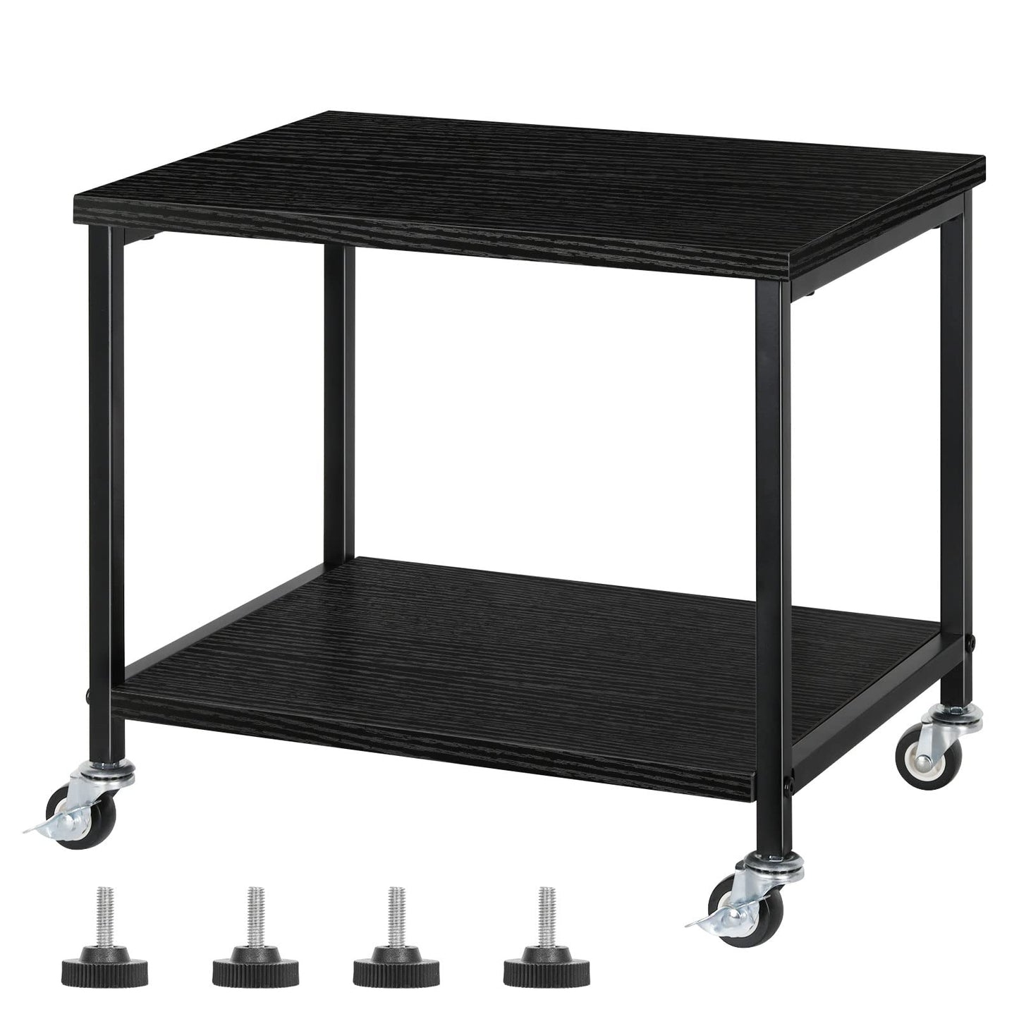 CADUKE Black Printer Stand, Under Desk Printer Table with Wheels, Mobile Printer Shelf 2 Tier Rolling Printer Cart for Home Desktop Organizer Shelf for Printer Fax Scanner Stand Rack Wood