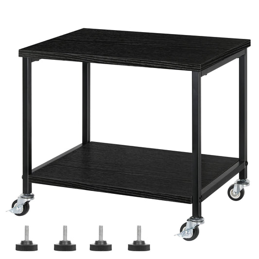 CADUKE Black Printer Stand, Under Desk Printer Table with Wheels, Mobile Printer Shelf 2 Tier Rolling Printer Cart for Home Desktop Organizer Shelf for Printer Fax Scanner Stand Rack Wood