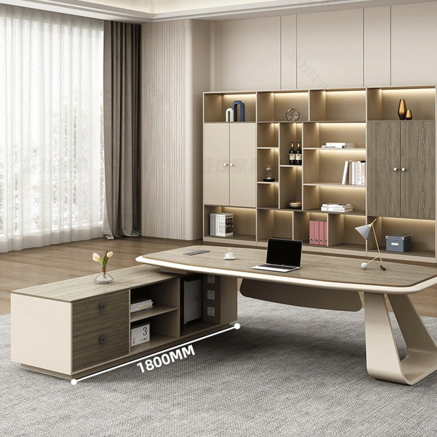 HONGYISHI Modern Large Home Office Desk with Lateral Cabinet,94" Wood Computer Desk with Drawers Study Gaming Table Business Furniture for CEO, Boss, Owners