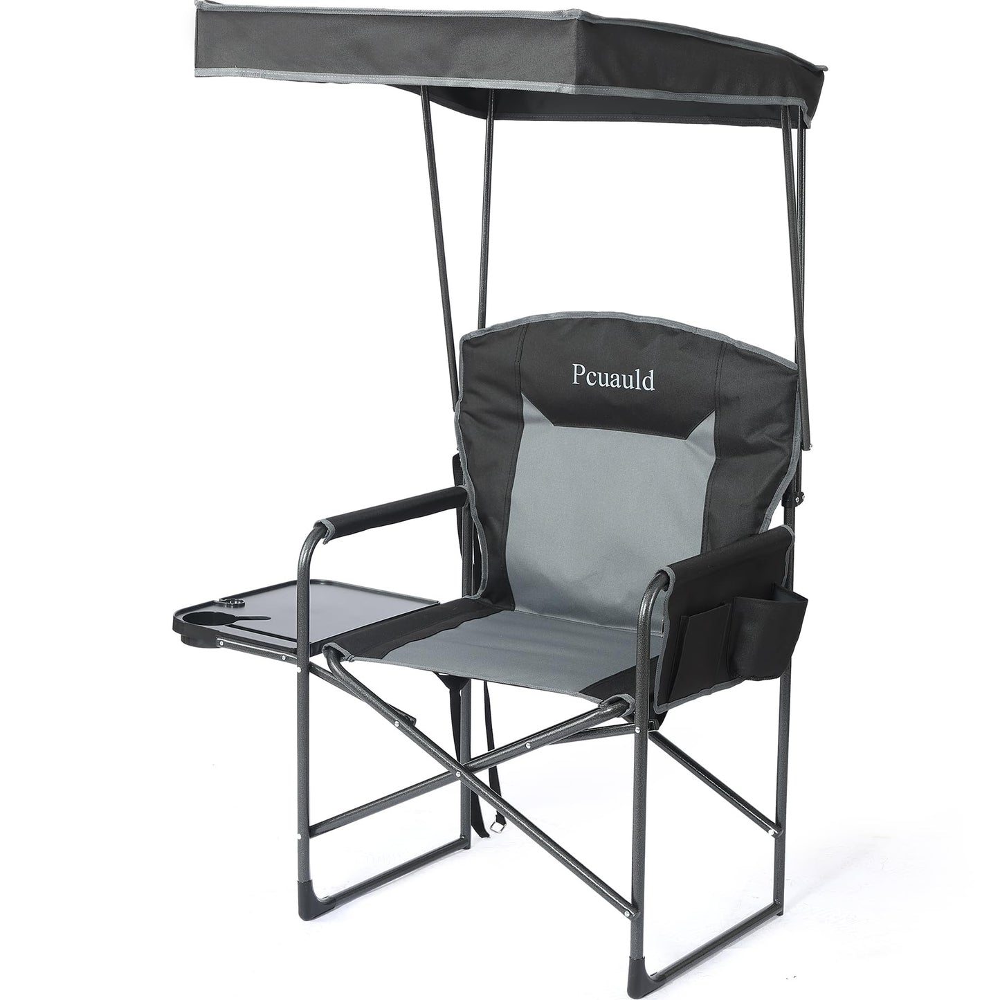 Oversized Camping Chairs with Canopy Foldable Directors Chair with Side Table & Pockets Portable Adults Heavy Duty Outdoor Folding Chairs for Lawn, Beach, Picnic, Sports and Fishing, Supports 500lbs