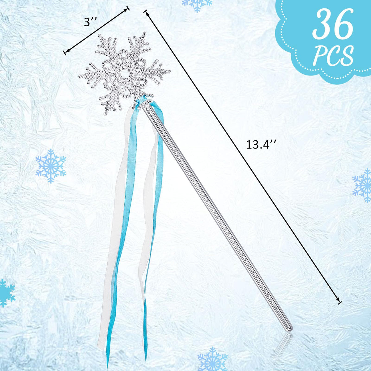 Gejoy Winter Snowflake Wand Silver Snowflake Magic Wand Winter Flake Theme Winter Wand Princess(12 Pcs)