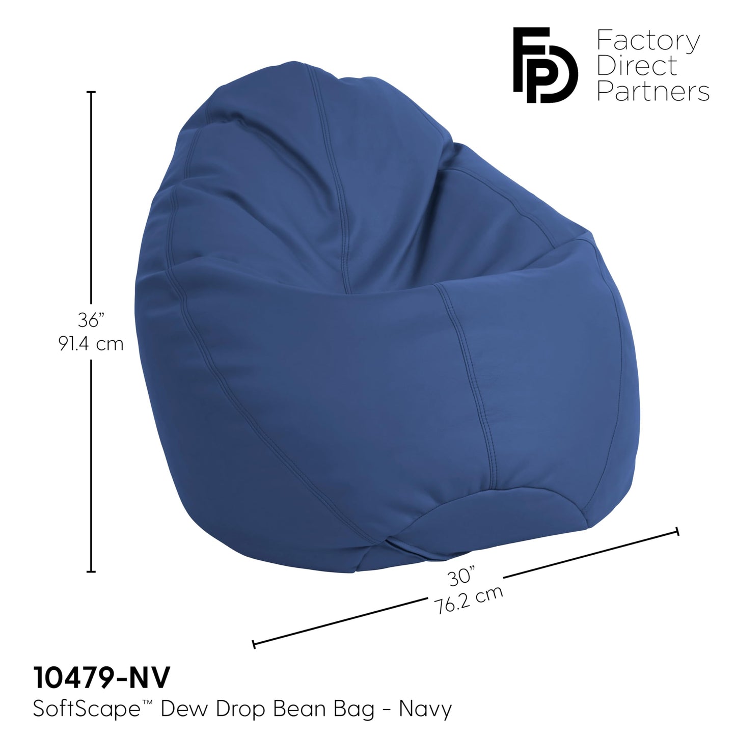 FDP SoftScape Dew Drop Bean Bag Chair with Supportive High-Back Design, For Kids, Teens and Adults, Alternative Seating for Dorms, Schools, Libraries, Daycares or Home- Navy