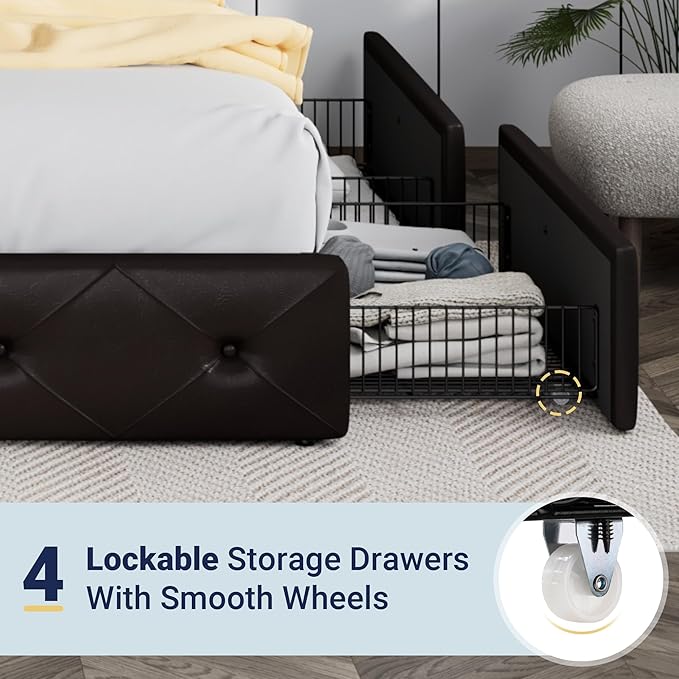 Allewie Upholstered Queen Size Platform Bed Frame