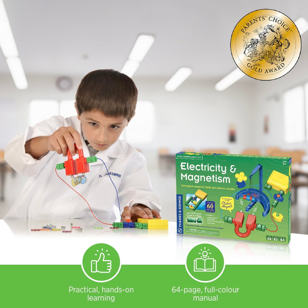 Thames & Kosmos Electricity & Magnetism Science Kit | 62 Safe Experiments Investigating Magnetic Fields & Forces for Ages 8+ | Assemble Electric Circuits with Easy Snap-Together Blocks