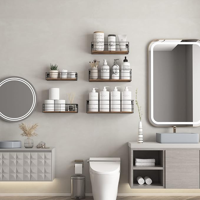 CRUGLA Floating Wall Shelves Set of 5, Wall Mounted Bathroom Shelves, Hanging
