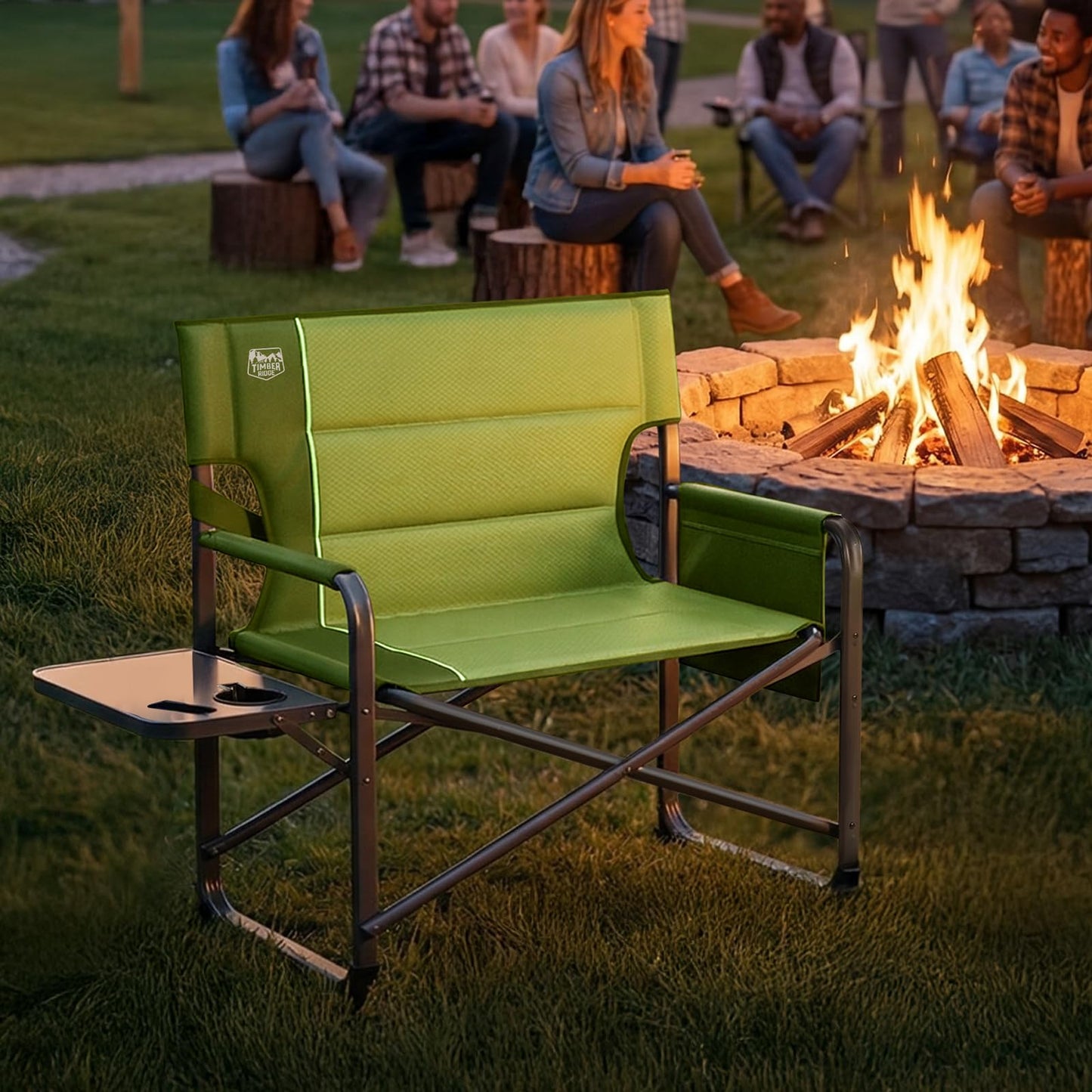 Timber Ridge XXL Director’s Chair – Heavy Duty Folding Camping Chair for Adults, 500lb Capacity, Extra Wide Padded Seat for Camping, Sports, Lawn, Courtyard, and Outdoor Use, Green