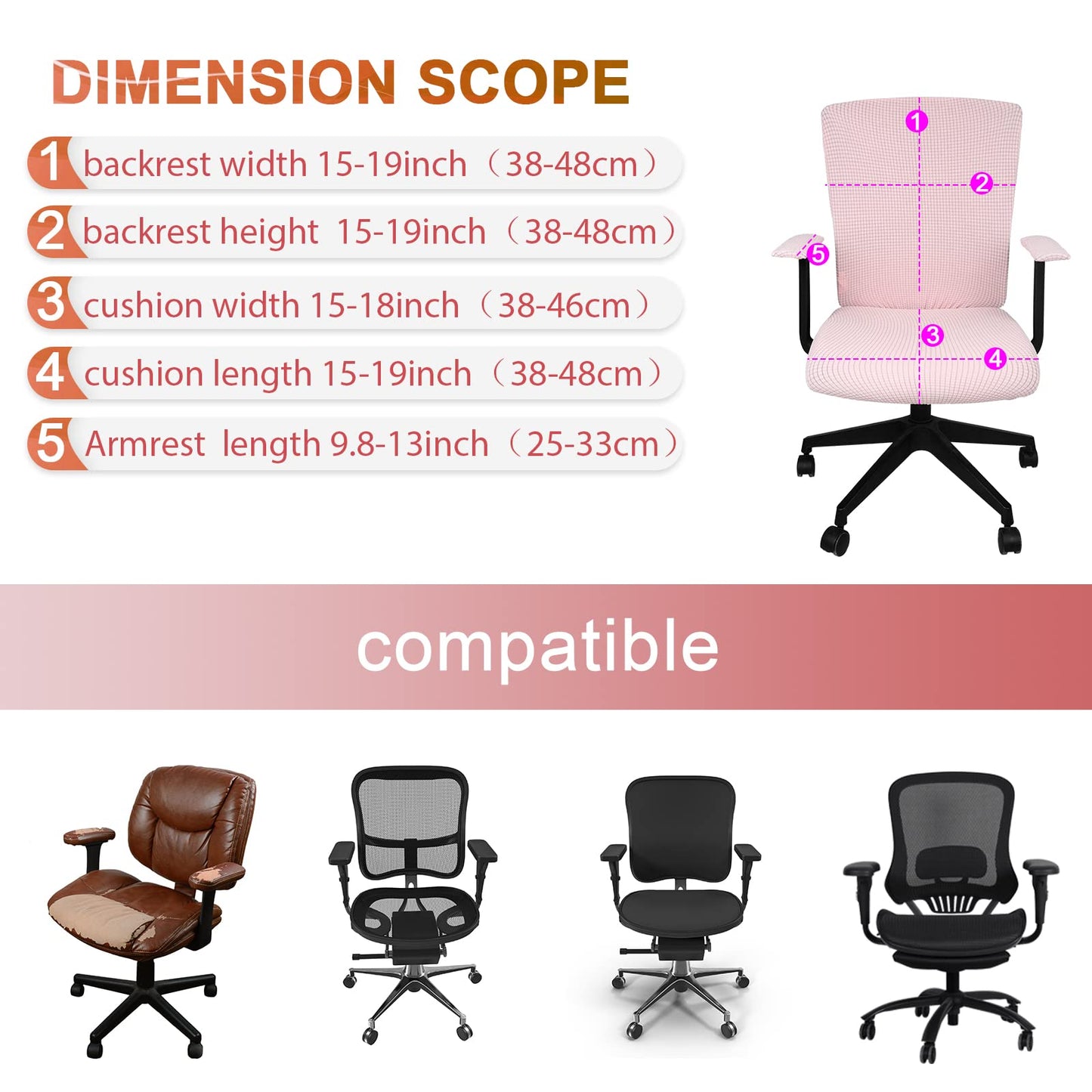 Tallew 4 Pcs Office Chair Covers Set Computer Universal Protective Stretchable Chair Seat Covers Desk Armrest Slipcovers Pads Office Cushion Backrest for Rotating (XL,Pale Pink)