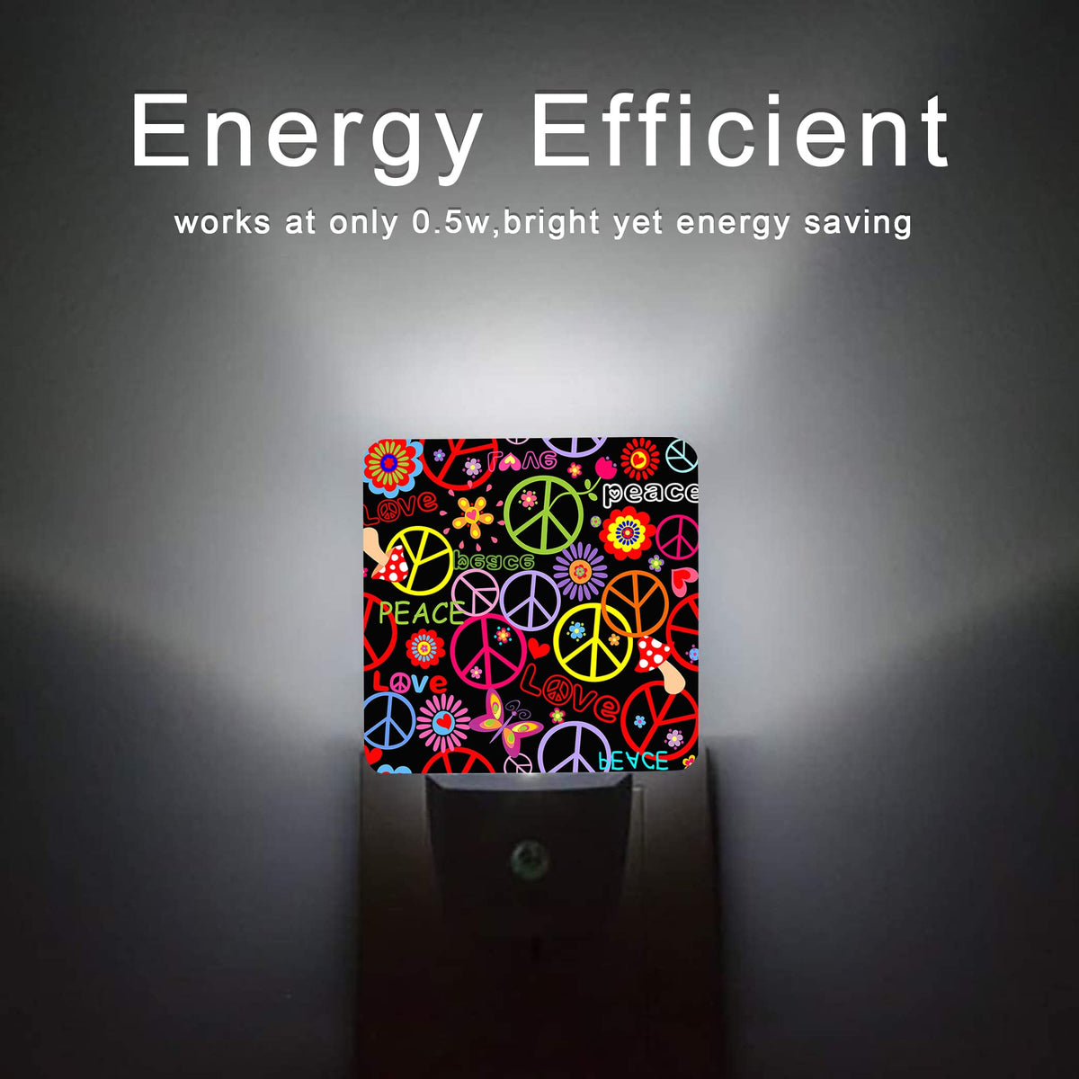 Oeaskly Hippie Peace Flowers Night Light,Hippies Plug-in Night Lights with Dusk-to-Dawn Sensor for Bedroom, Bathroom and Living Room 0.5W Sleep Friendly lamp for for Girlfriend/Boyfriend Gift