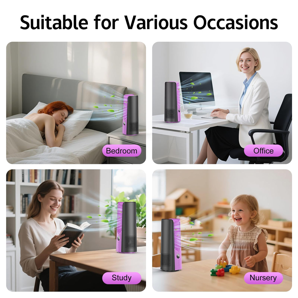 KONSIDEN Desk Fan, 13 Inch Portable Bladeless Fan, Small Quiet Table Fan with 60°Oscillating, 9 Speeds & 9H Timer, LED Display, Button Control, Easy to Clean, Personal Desktop Fan for Bedroom, Office