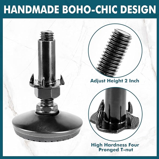 4 Set M10 Leveling Feet with 4-Pronged T Nut, Adjustable Leg Levelers Heavy